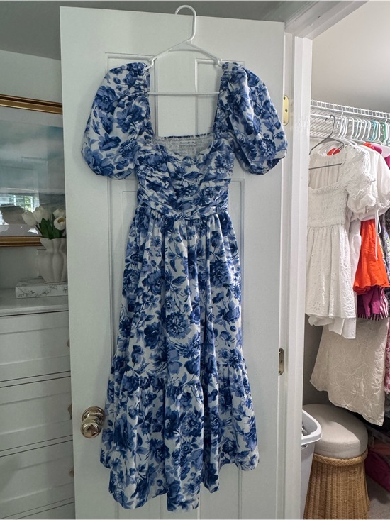 Abercrombie & Fitch Dresses & Skirts - Abercrombie & Fitch Blue and White Floral Puff-Sleeve Midi Dress